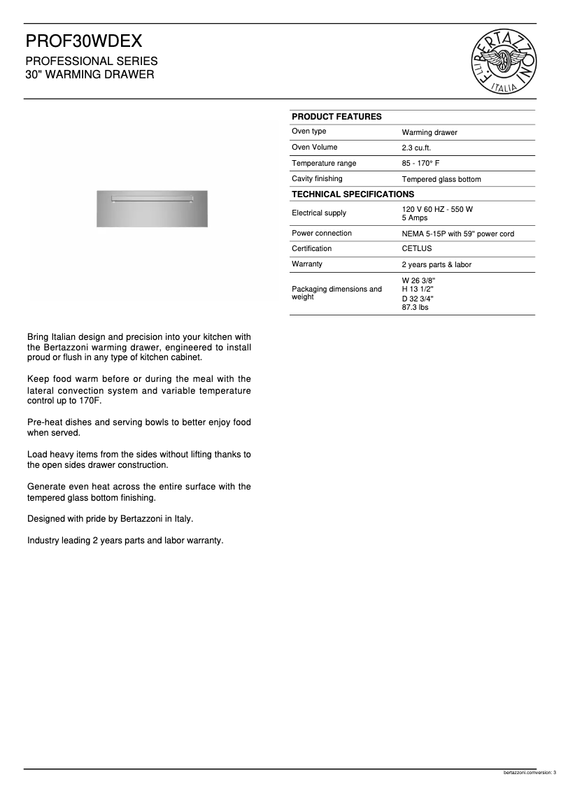 First page image of the manual for PROF30WDEX