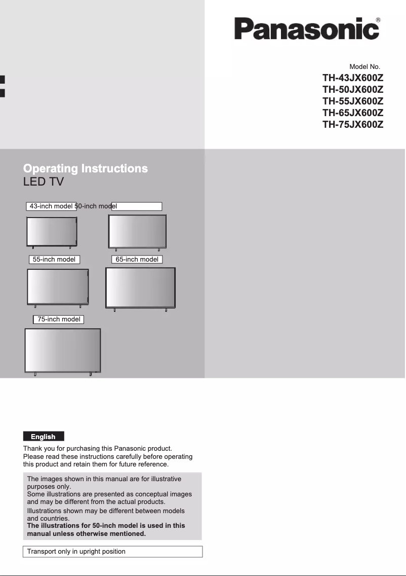 First page image of the manual for TH-43JX600Z