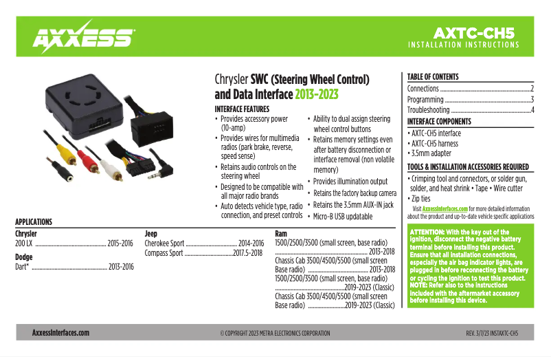 First page image of the manual for AXTC-CH5