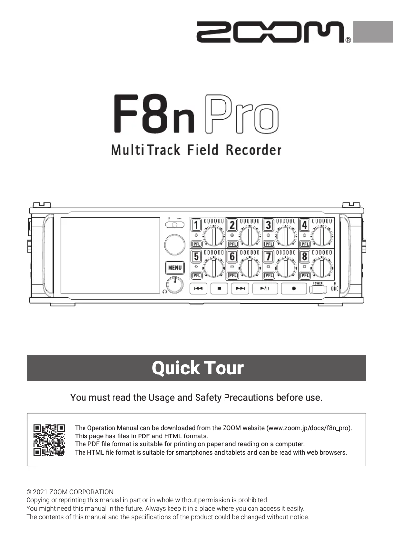 First page image of the manual for F8n Pro