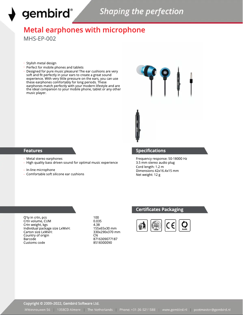 Page 1 of the manual User Manual Gembird MHS-EP-002