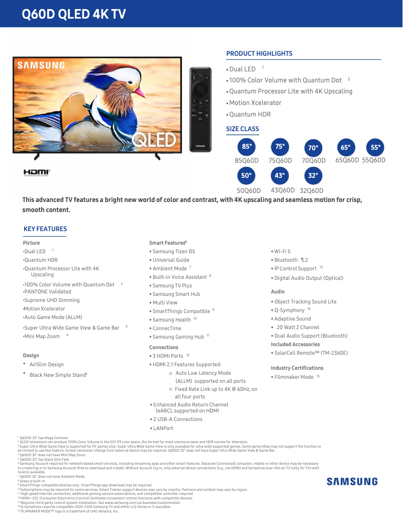 First page image of the manual for QN65Q60DAF