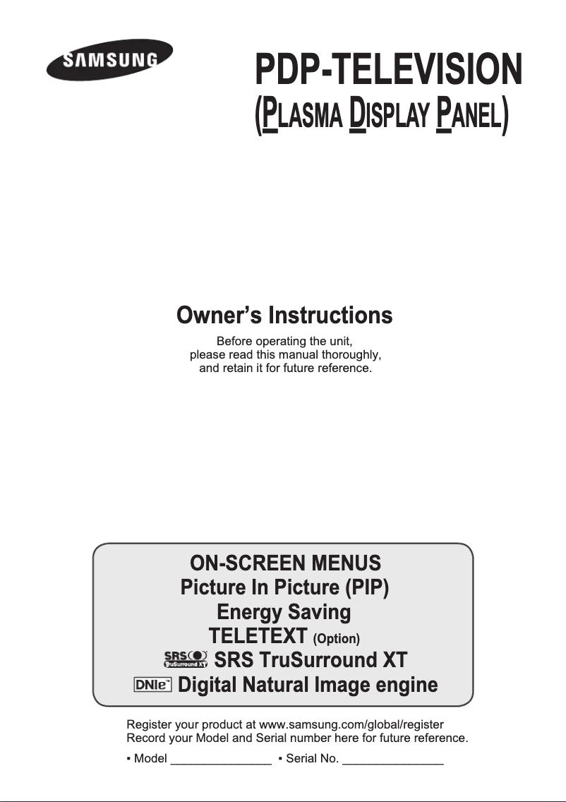 Page 1 of the manual User Manual Samsung PS-42Q92H