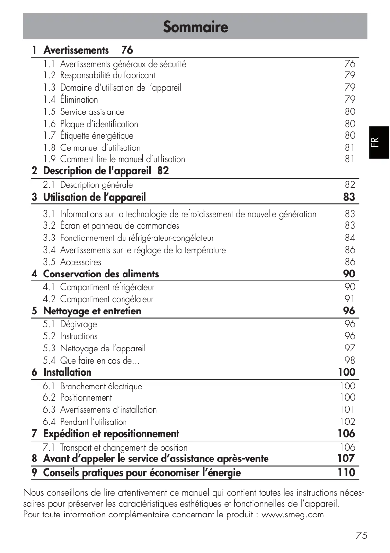 Page 1 of the manual User Manual Smeg FAB38RCR