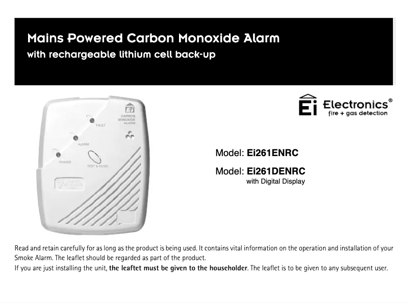 Page 1 de la notice Manuel utilisateur Ei Electronics Ei261EN