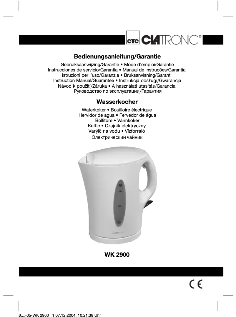 Page 1 of the manual User Manual Clatronic WK 2900