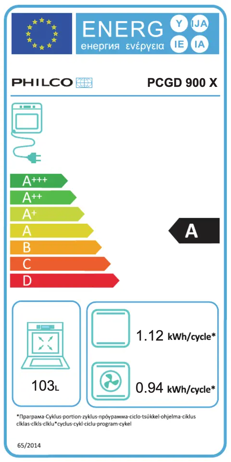 Page 1 of the manual Energy Label Philco PCGD 900 X
