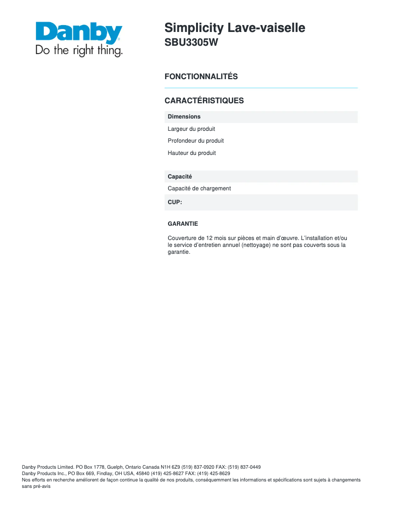 Page 1 of the manual User Manual Danby SBU3305W