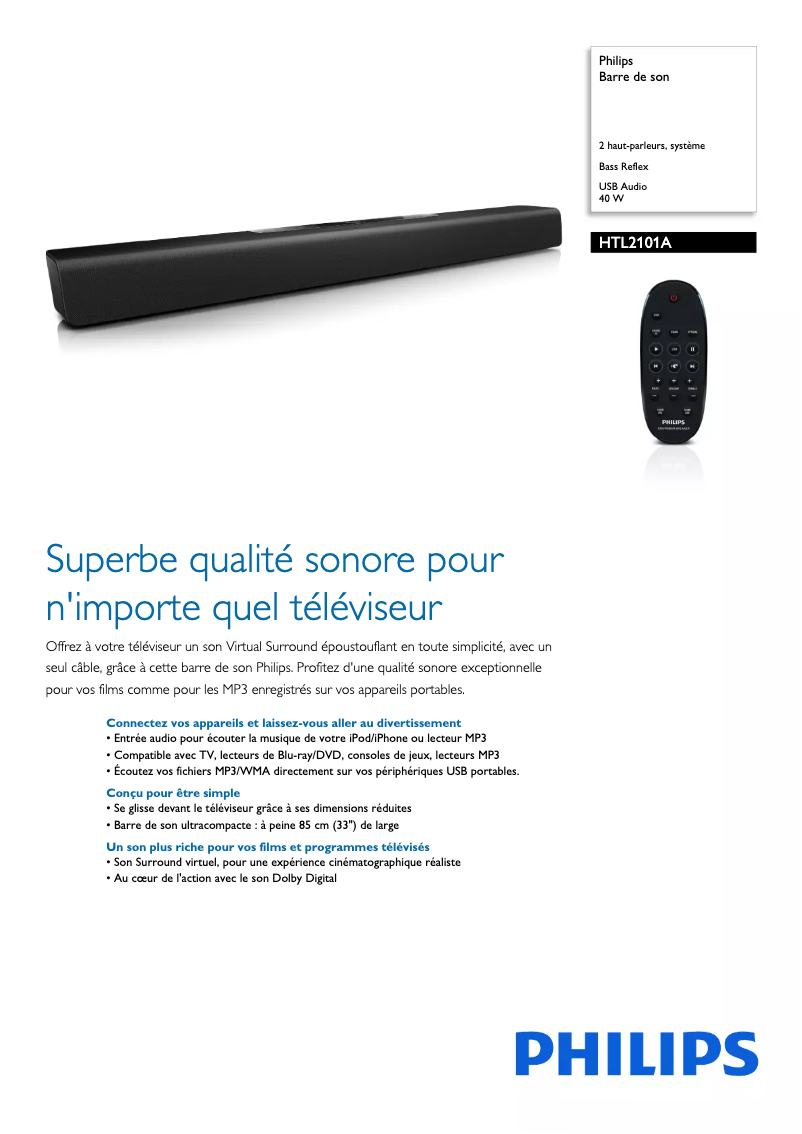 Page 1 of the manual Technical Sheet Philips HTL2101A