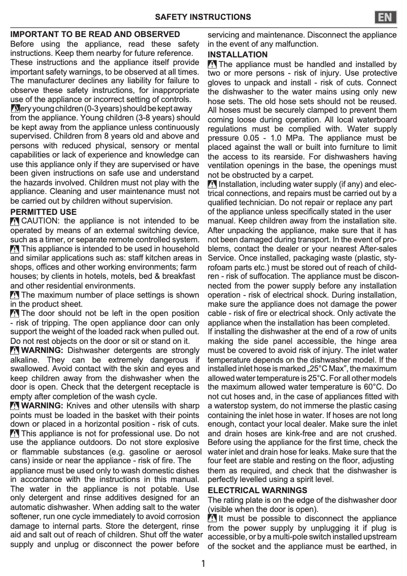 Page 1 de la notice Instructions de sécurité Whirlpool WFC 3C33 PF X