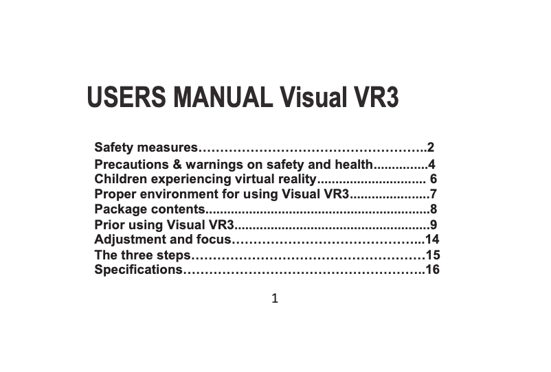 First page image of the manual for Visual VR3