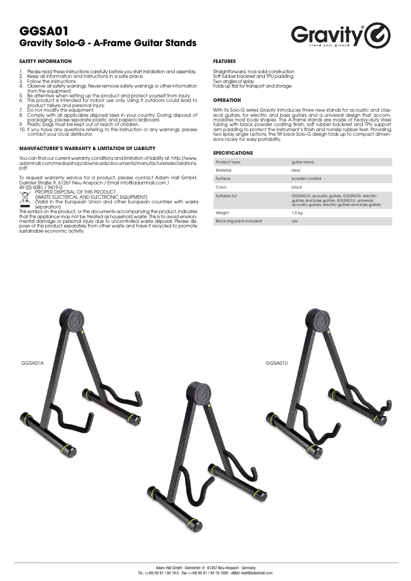 First page image of the manual for Solo-G Electric