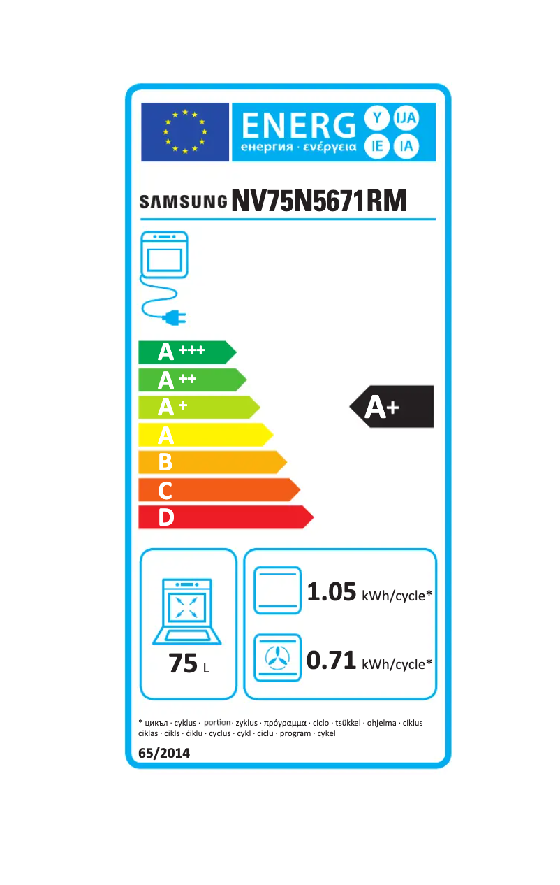 Page 1 of the manual Energy Label Samsung NV75N5671RM