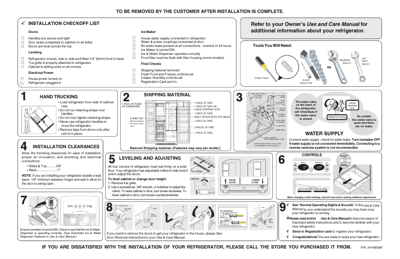 Page 1 of the manual Installation Guide Frigidaire GLHS69EEPW