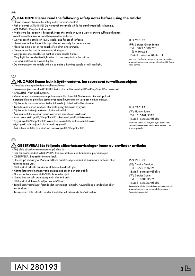 First page image of the manual for IAN 280193