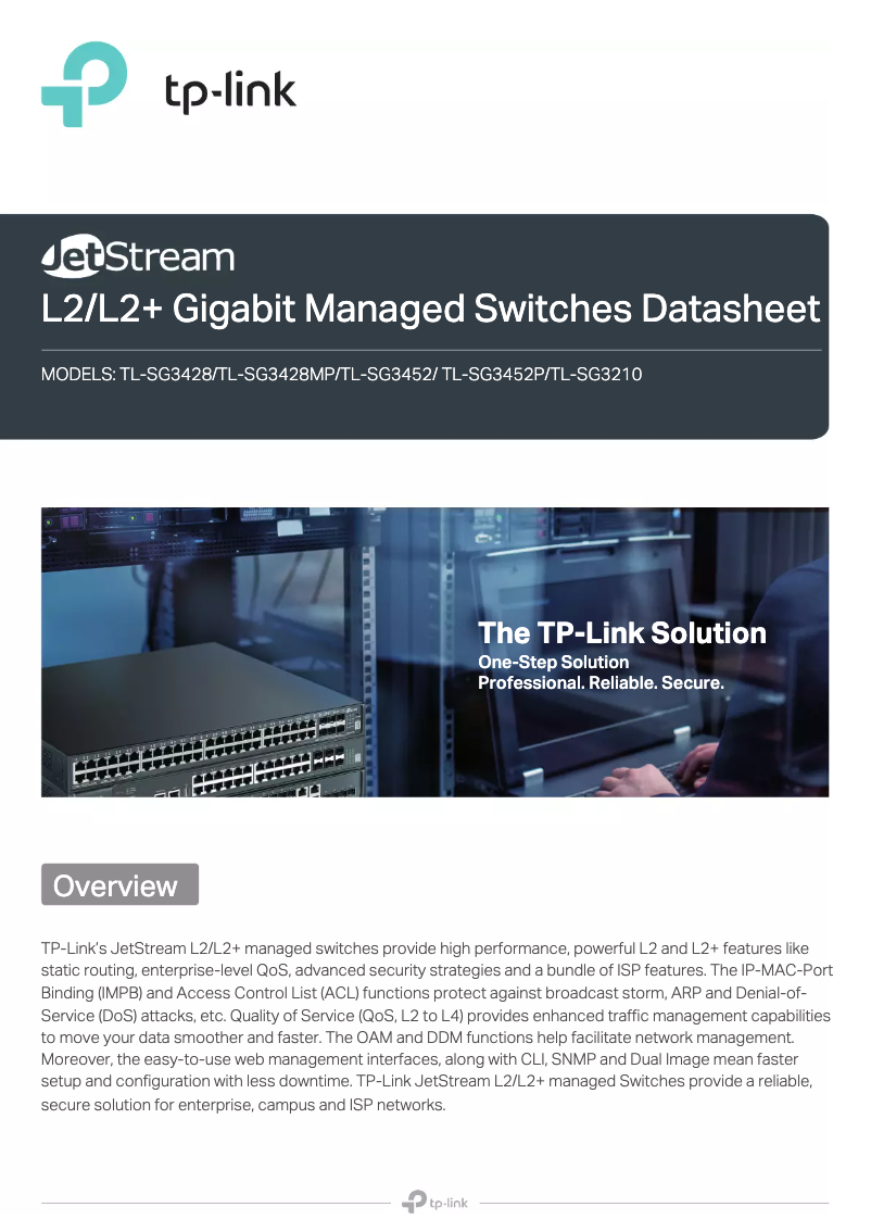 Page 1 of the manual Technical Sheet TP-Link JetStream L2 Managed TL-SG3210