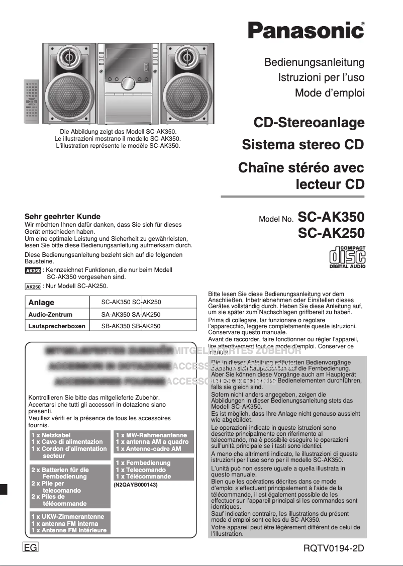 Page 1 of the manual User Manual Panasonic SC-AK250