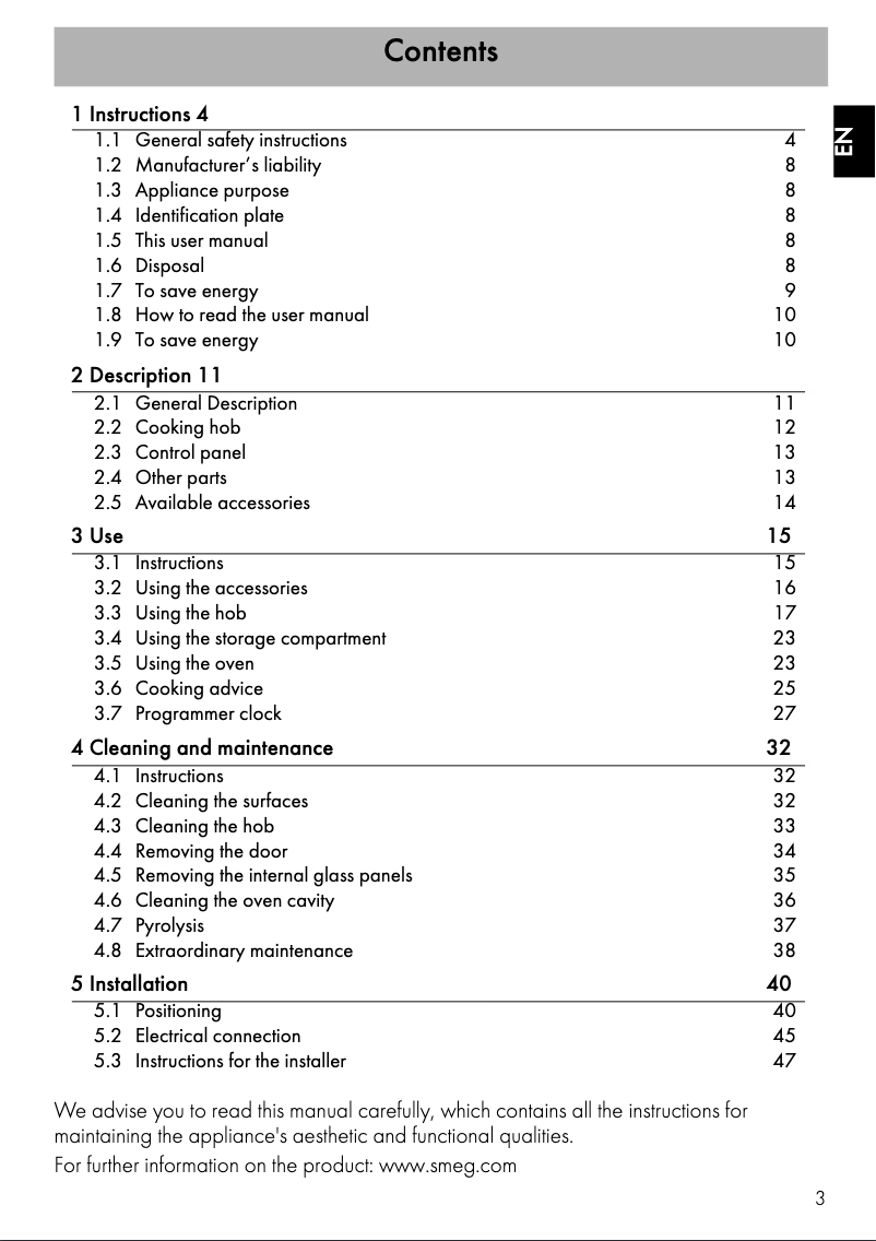 Page 1 of the manual Instruction Manual Smeg CP60ITVN
