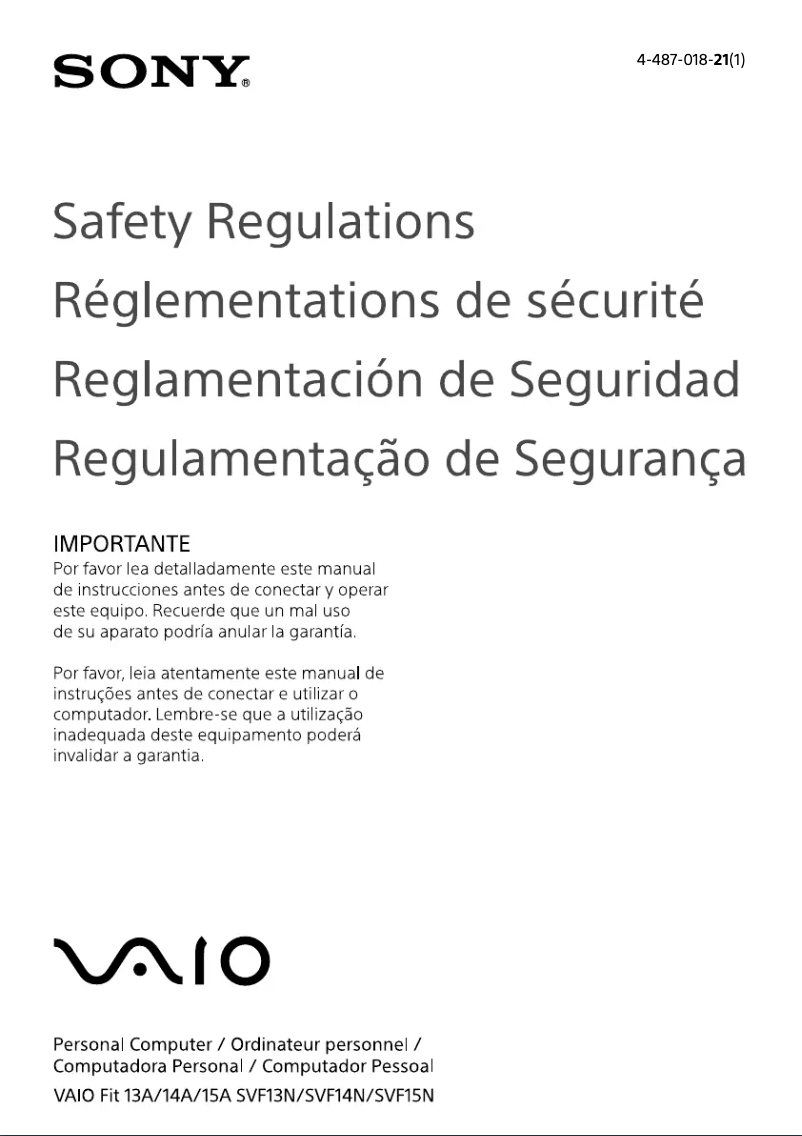 Page 1 of the manual Safety Instructions Sony Vaio Fit 14 SVF14N190X