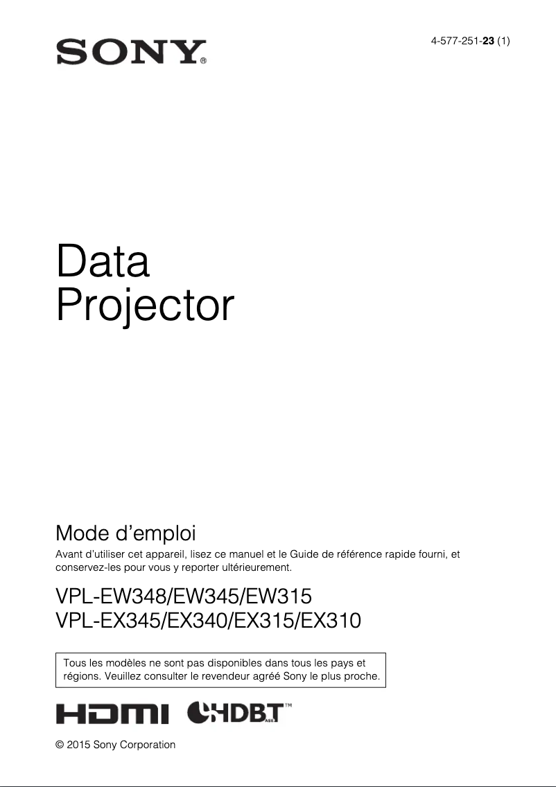 First page image of the manual for VPL-EX340