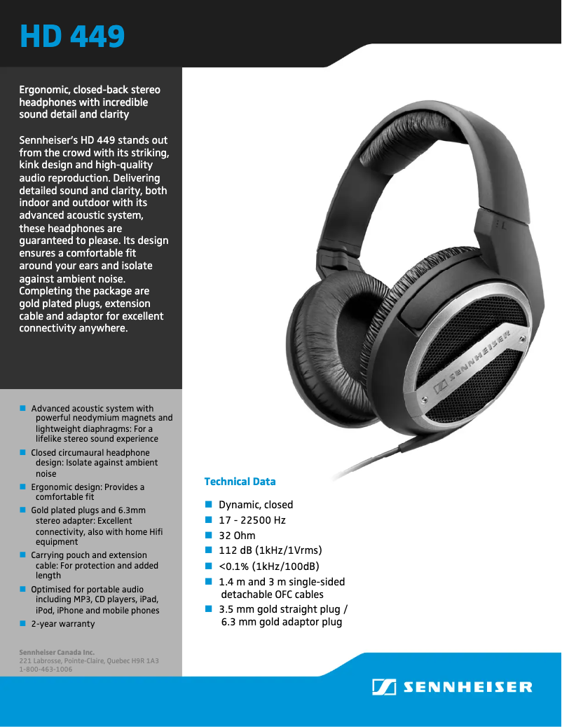 Page 1 of the manual Instruction Manual Sennheiser HD 449