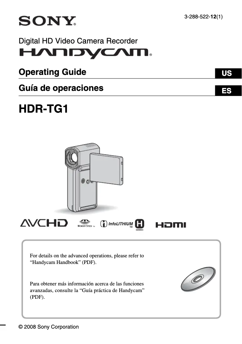 Page 1 of the manual User Manual Sony HDR-TG1