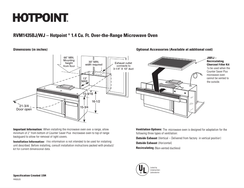 Page 1 of the manual Technical Sheet Hotpoint RVM1435WJ