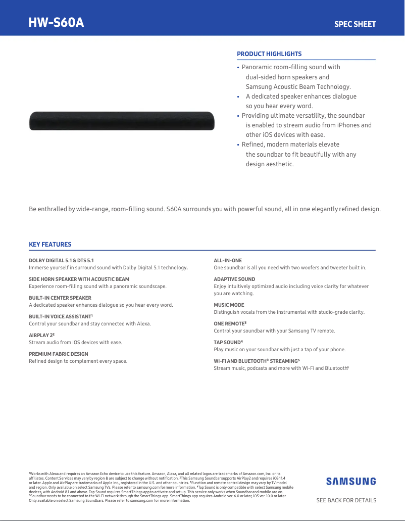 First page image of the manual for HW-S60A