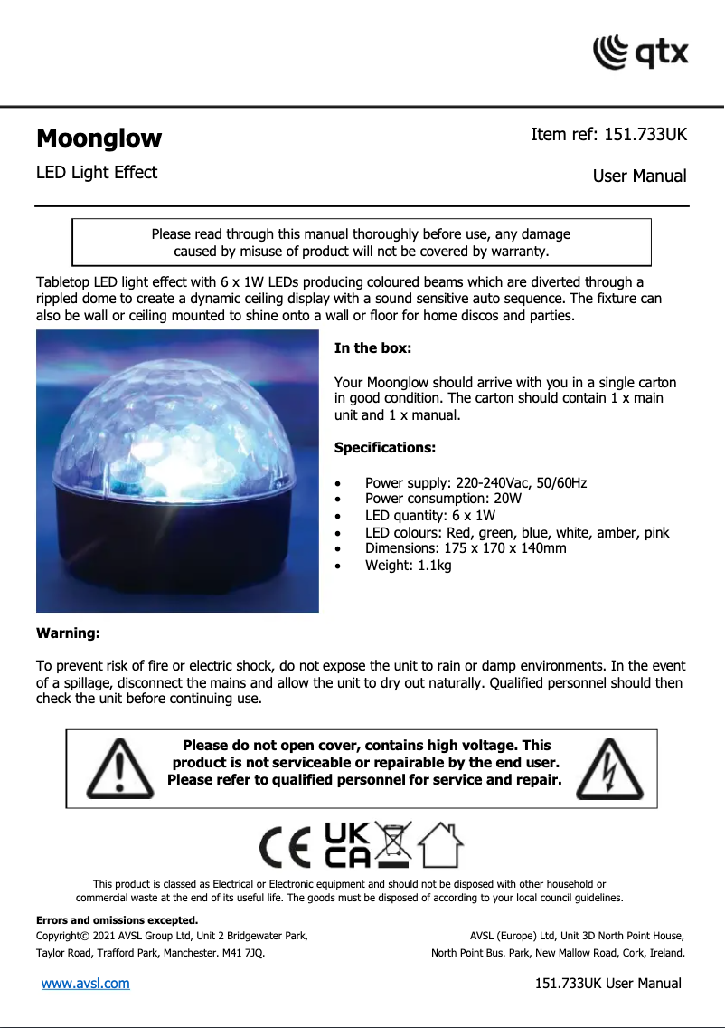 Page 1 of the manual User Manual Qtx Moonglow