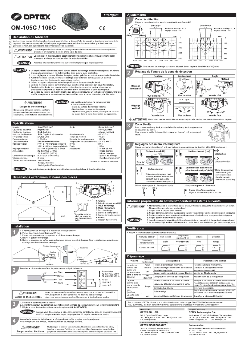 Page 1 of the manual User Manual Optex OM-105C
