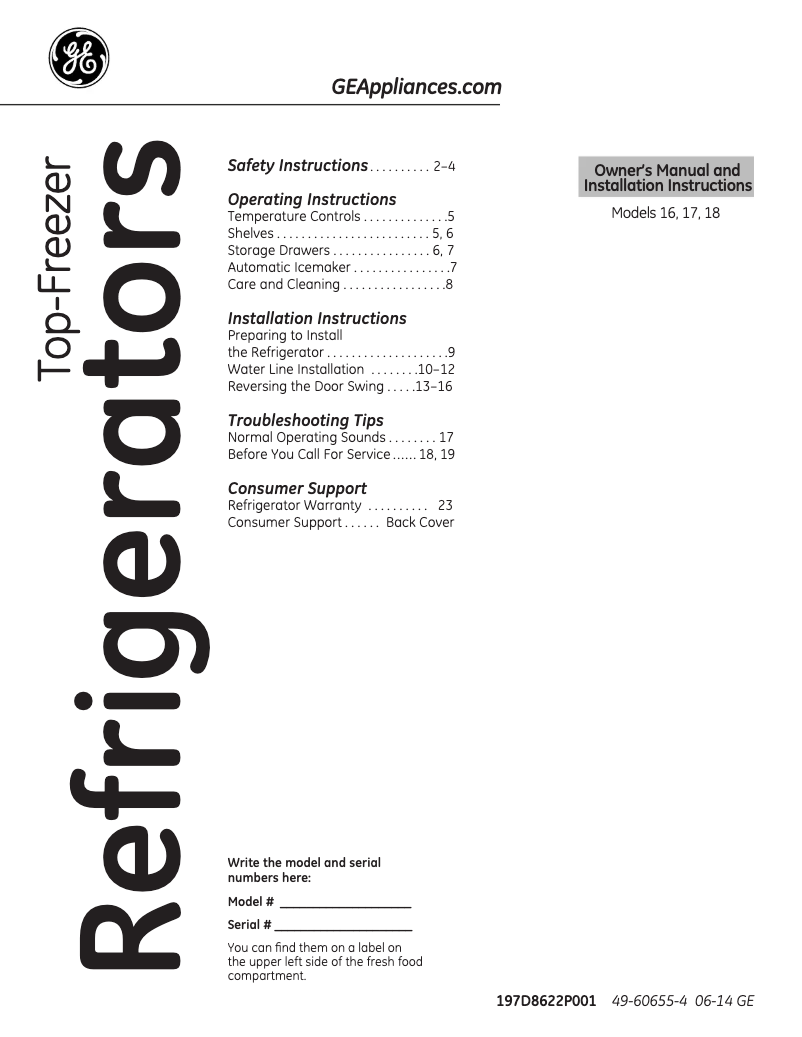 Page 1 of the manual Installation Guide GE GTH18GCDCC