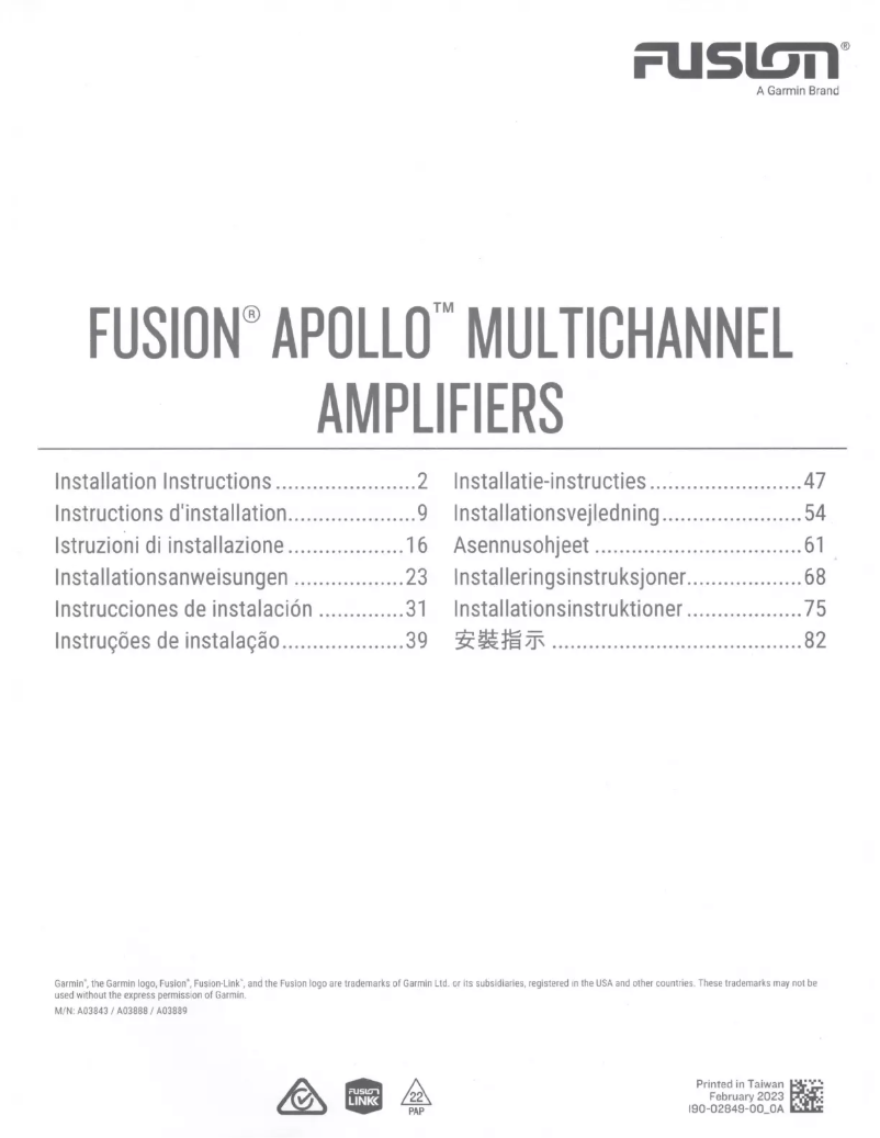 Page 1 de la notice Manuel utilisateur Fusion Apollo