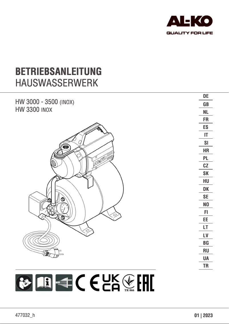First page image of the manual for HW 3000 Inox Classic