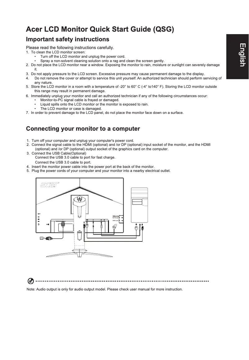 Page 1 of the manual Quick Start Guide Acer XB273P