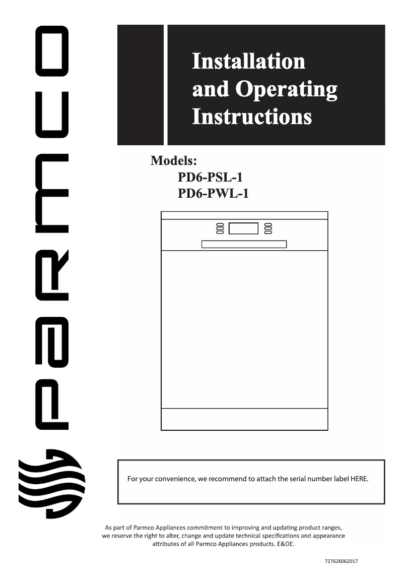 Page 1 of the manual User Manual Parmco PD6-PSL-1