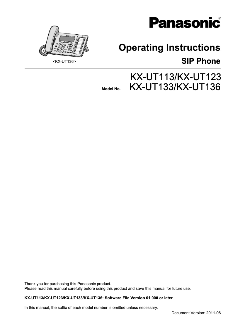Page 1 de la notice Manuel utilisateur Panasonic KX-UT136