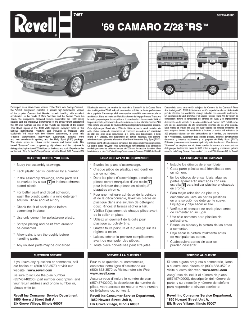 Page 1 of the manual User Manual Revell '69 Camaro Z/28