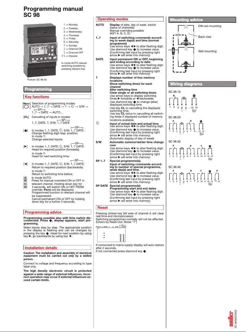 First page image of the manual for SC 98
