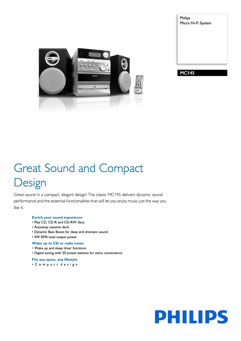 Page 1 of the manual Brochure Philips MC145 Micro Hi-Fi System
