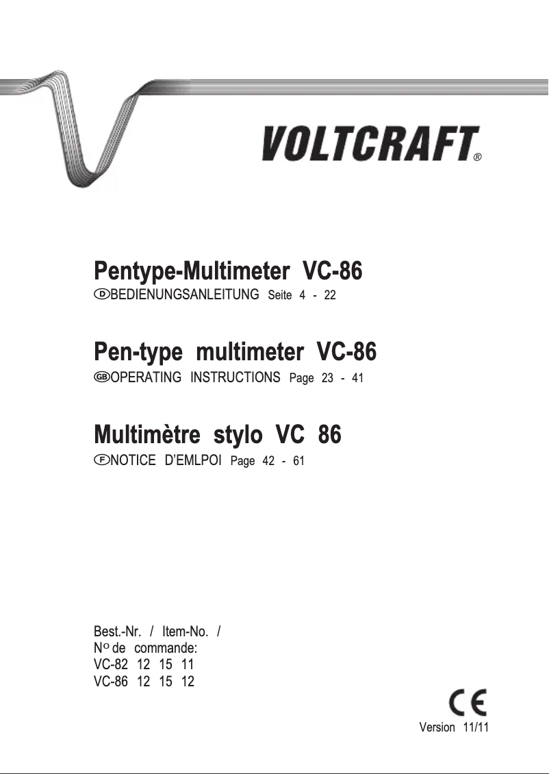 Page 1 of the manual User Manual Voltcraft VC 82