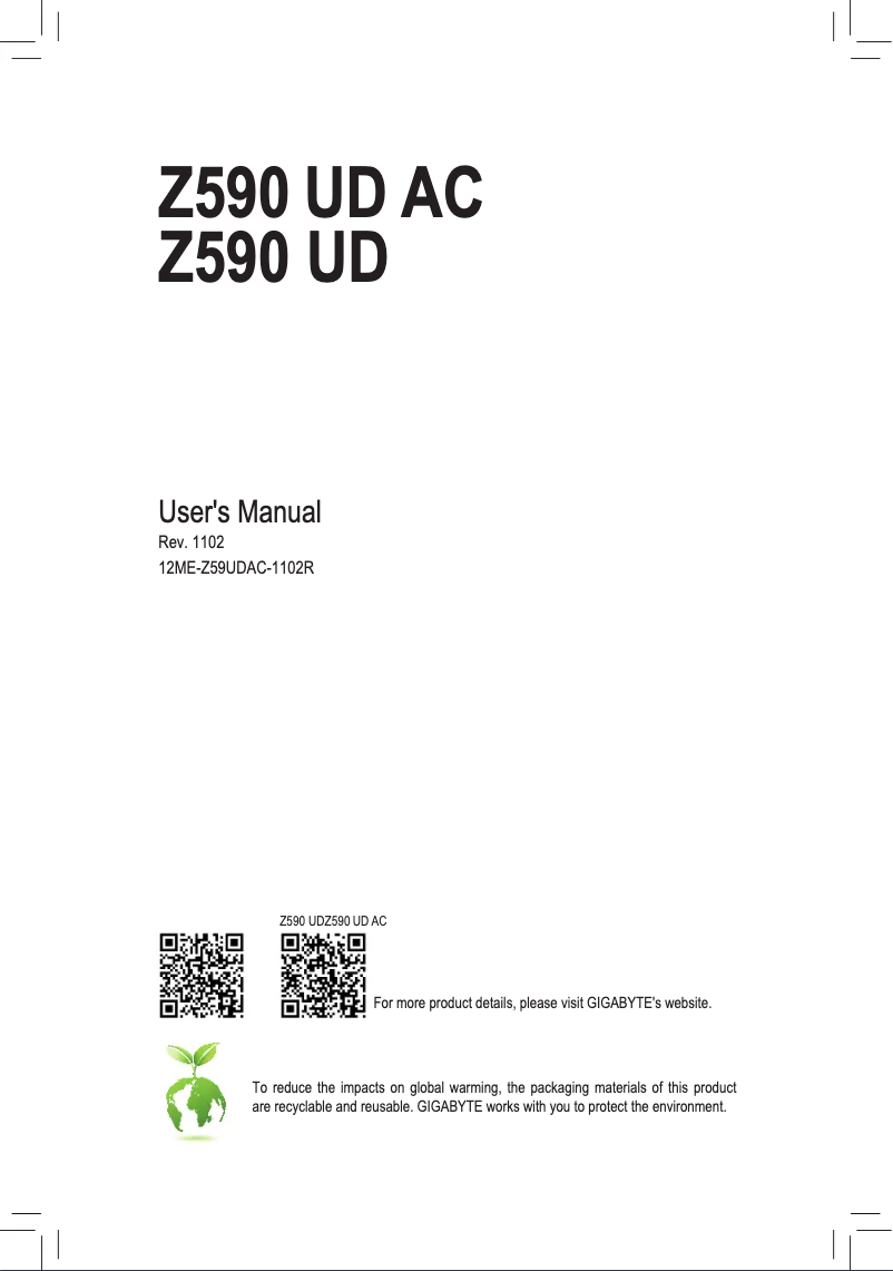 First page image of the manual for Z590 UD