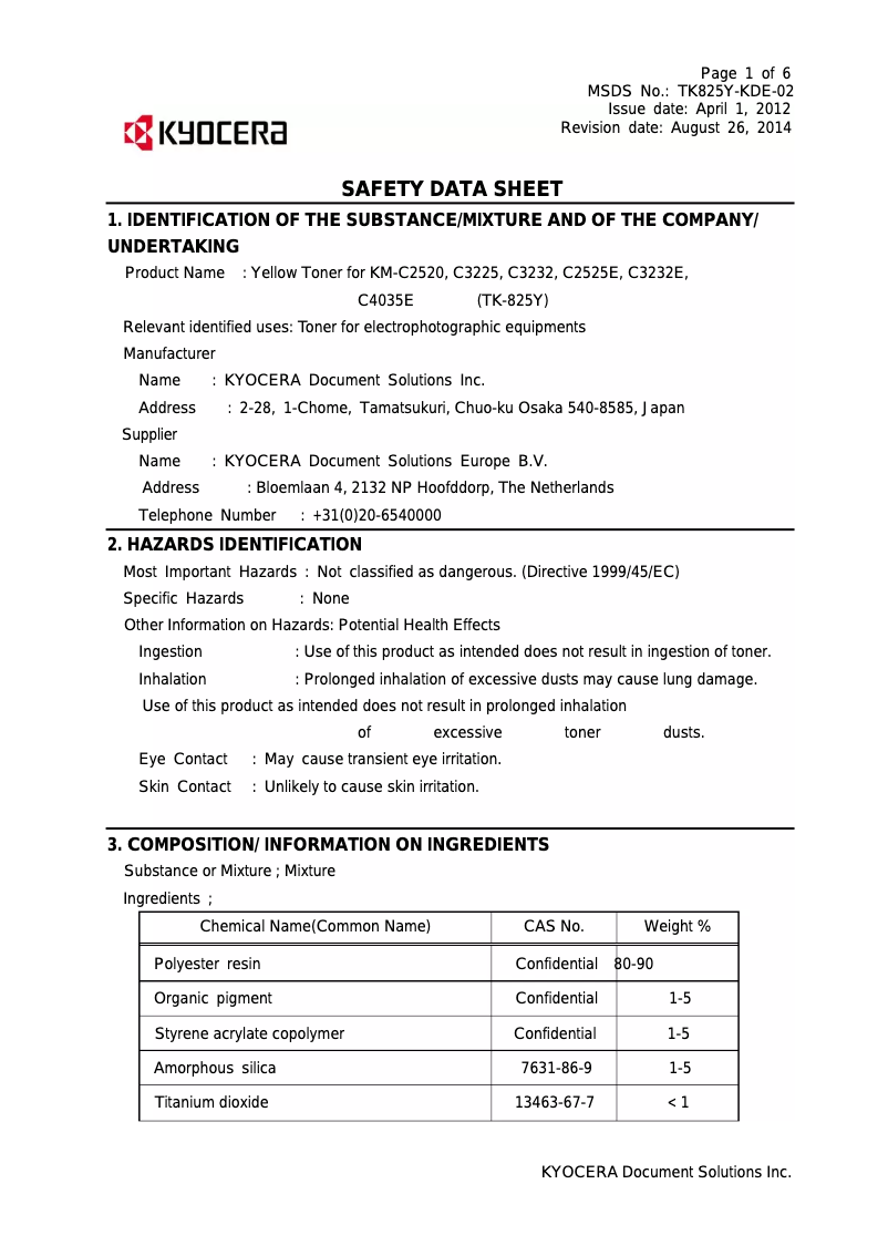 Page 1 of the manual Safety Instructions Kyocera KM-C3225
