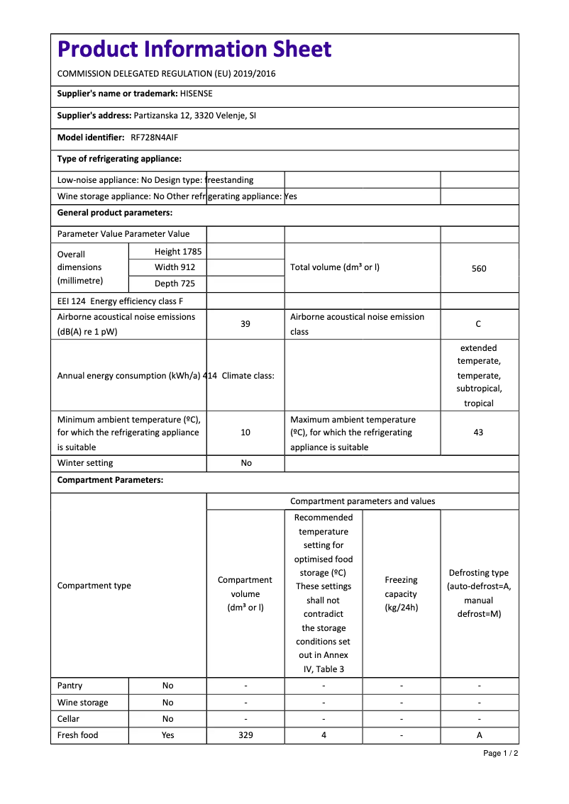 First page image of the manual for RF728N4AIF