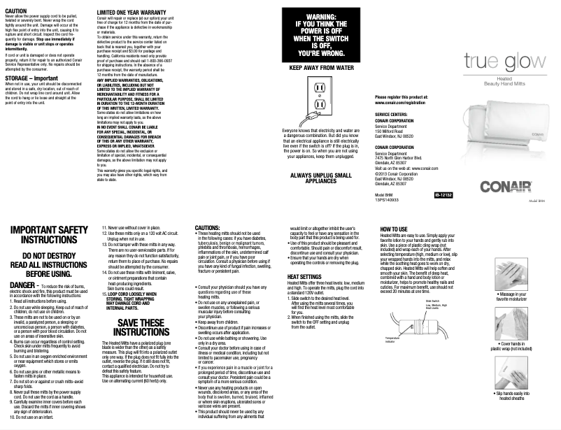 Page 1 of the manual User Manual Conair BHMXF