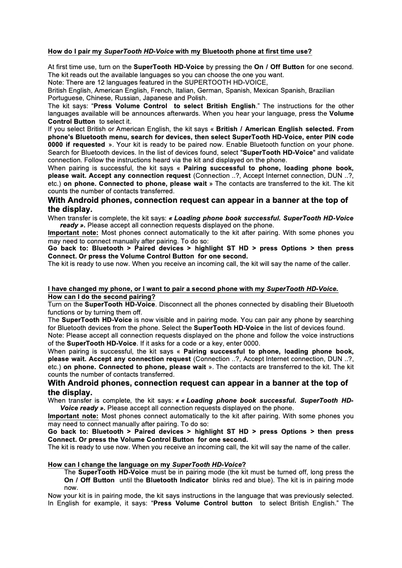 Page 1 of the manual User Manual SuperTooth HD-Voice