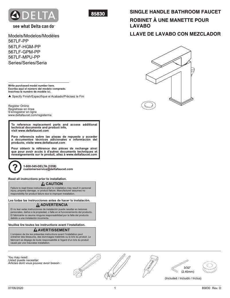 Page 1 of the manual User Manual Delta 567LF-GPM-PP