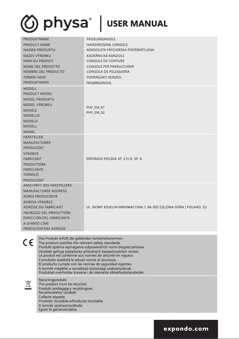 Page 1 of the manual User Manual Physa PHY_SM_02