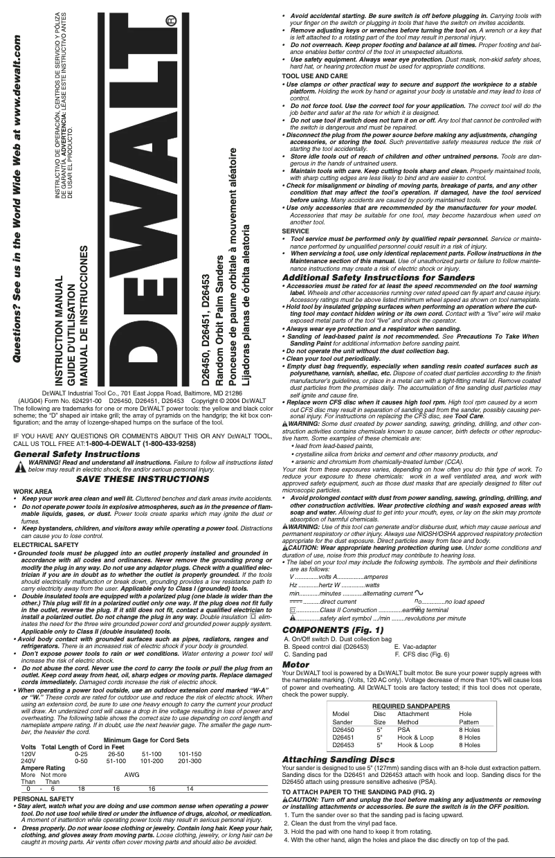 Page 1 of the manual User Manual DeWalt D26453