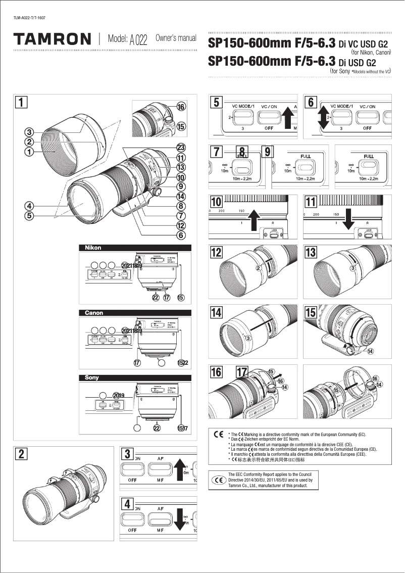 First page image of the manual for SP 150-600mm f/5-6.3 Di VC USD G2