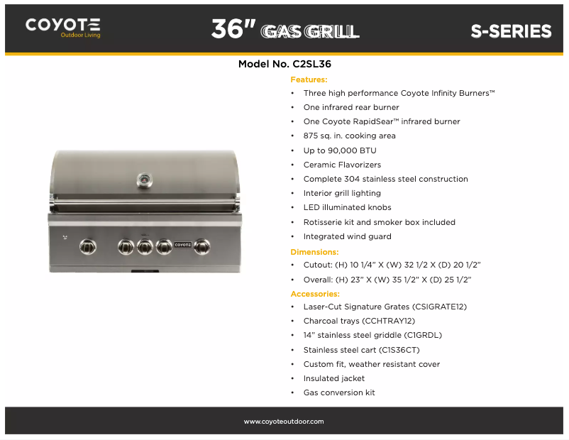 Page 1 of the manual Technical Sheet Coyote C2SL36LP